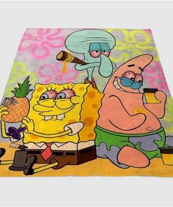 Spongebob Patrick And Squidward Sherpa Fleece Blanket Gifts for Family, for Couple