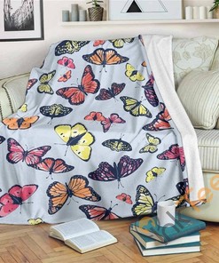 Spring Butterfly Pattern Sherpa Fleece Blanket Gifts for Family, for Couple