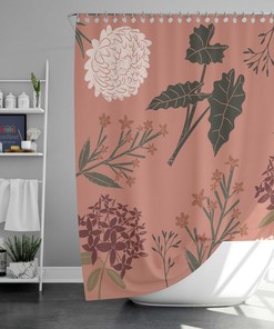 Spring Floral Retro Shower Curtain, Vintage Botanical Wildflower Peony