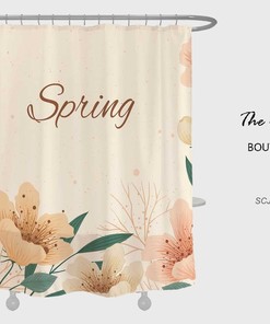 Spring Flowers Shower Curtain, Pink Flora Plant Bathroom Decor, Waterproof Washable Bath Curtain