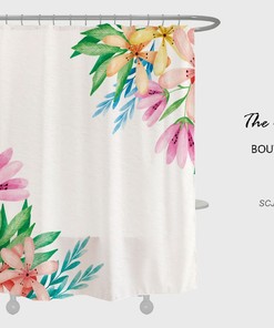 Spring Flowers Shower Curtain, Plant Floral Bathroom Decor, Minimalist Waterproof Washable Bath Curtain