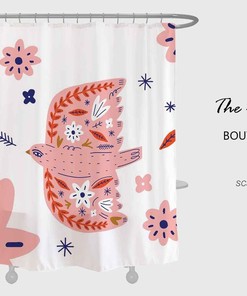 Spring Pink Bird Shower Curtain, Flower Waterproof And Washable Shower Curtains For Bath Bath Decor