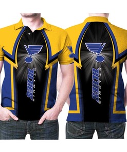 St Louis Blues Bright Light Logo 3D All Over Print Polo Shirt