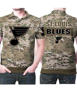 St Louis Blues Camouflage Veteran Us Flag 3D All Over Print Polo Shirt