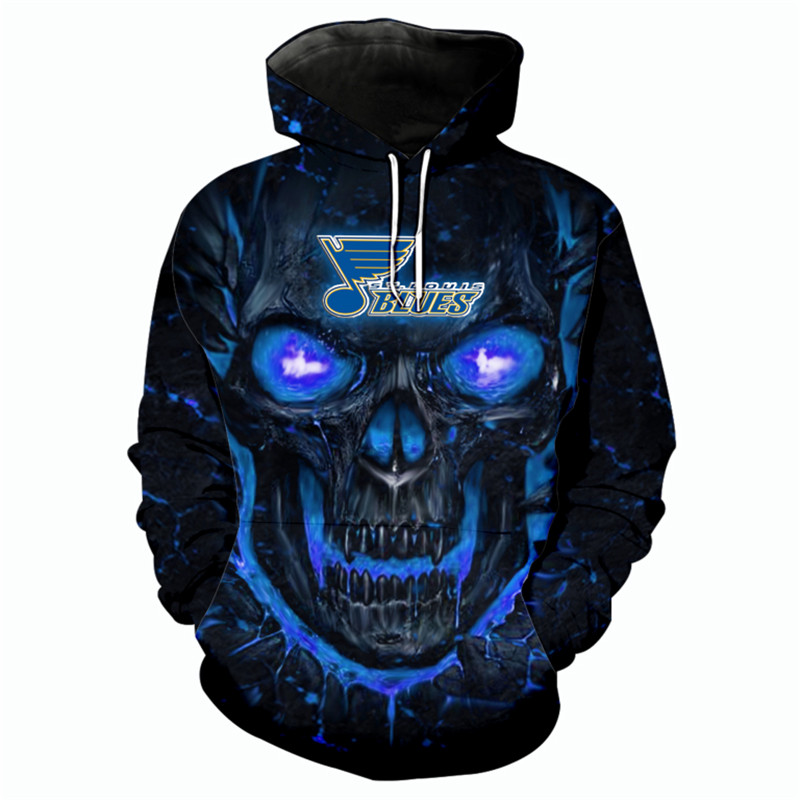 St. Louis Blues Halloween Hoodie 3D Skulls Pullover Style #1