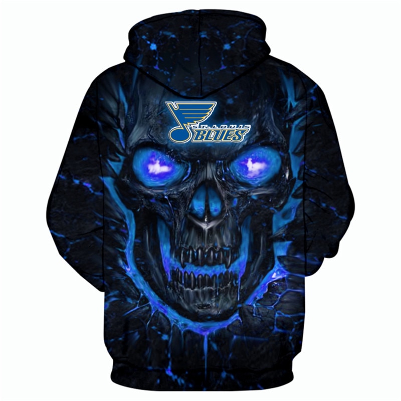 St. Louis Blues Halloween Hoodie 3D Skulls Pullover Style #1 - Image 2