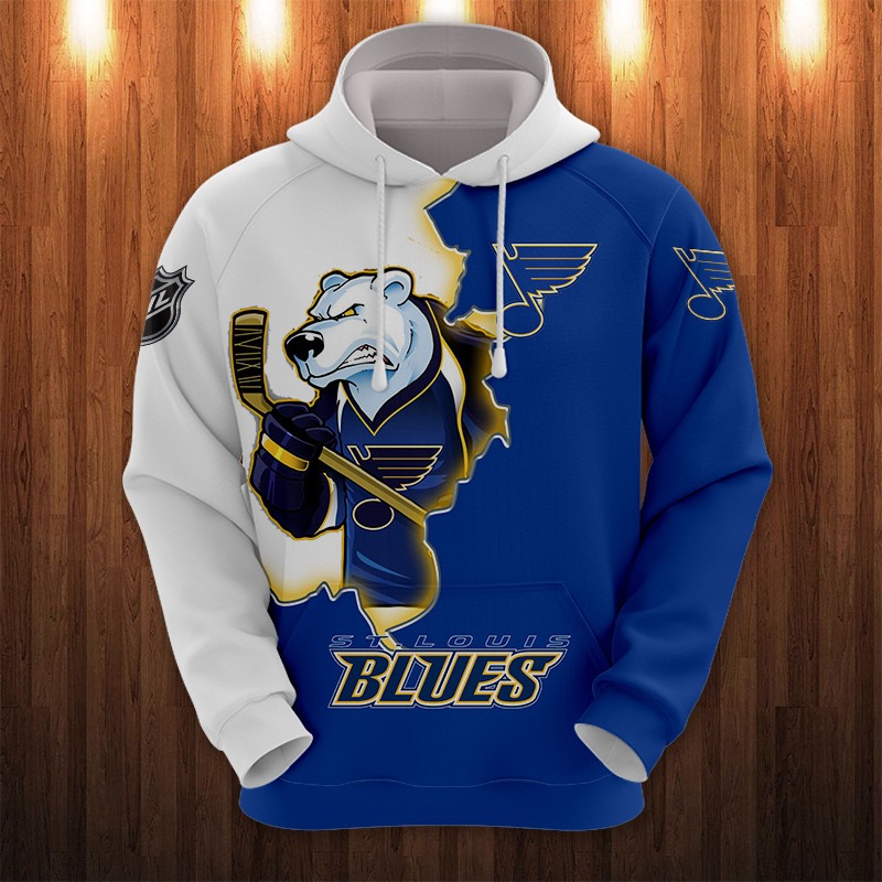 St. Louis Blues Hoodie 3D Zip Hoodie 3D Cartoon Graphic Zip Hoodie for Fan