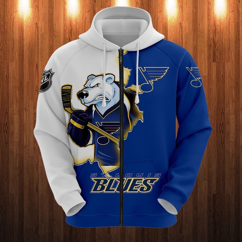 St. Louis Blues Hoodie 3D Zip Hoodie 3D Cartoon Graphic Zip Hoodie for Fan - Image 3