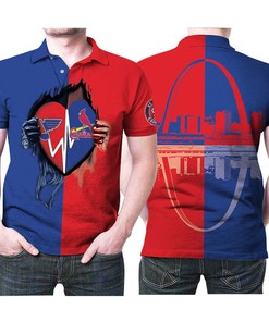 St Louis Cardinals St Louis Blues Logo Ripped Heart 3D All Over Print Polo Shirt