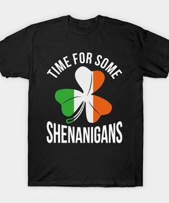 St. Patrick's Day Clover Irish Time For Some Shenanigans Flag Shirt