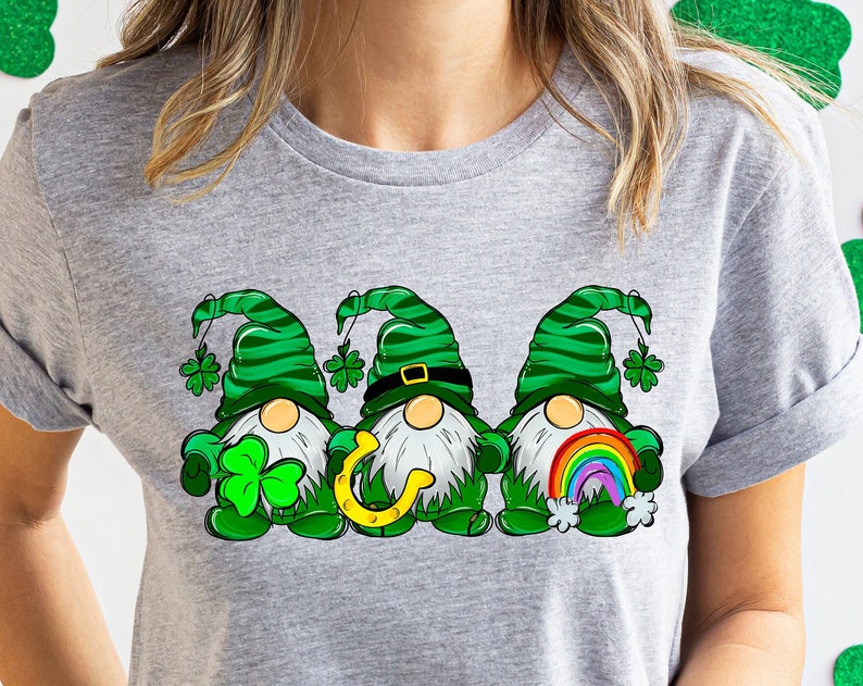 St Patricks Day Gnome Shirt, Gnome Sweatshirt, Lucky Gnomes Shirt, St Patrick Shamrock Sweatshirt, Shamrock Gnomes Sweaters - Image 2