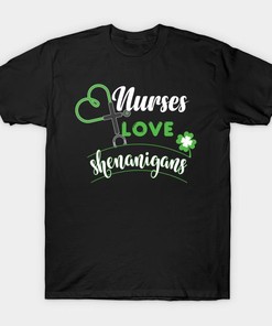 St Patrick's Day Nurses Love Shenanigans Shamrock Shirt