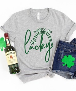 St Patricks Day Shirt, Happy Go Lucky Rainbow Shamrock Shirt, St. Patty's Shirt, Irish Shirt, Shenanigans Drinking Shirt, Family Matching Shirt