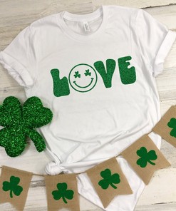 St. Patrick's Day Smiling Face Love Shirt, St. Patricks Day Shirt, Shamrock Shirt, Lucky Shamrock Shirt, Four Leaf Clover Shirt