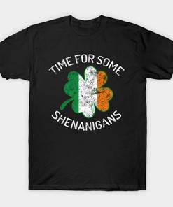 St. Patrick's Day Time For Some Shenanigans Clover Irish Flag Shirt