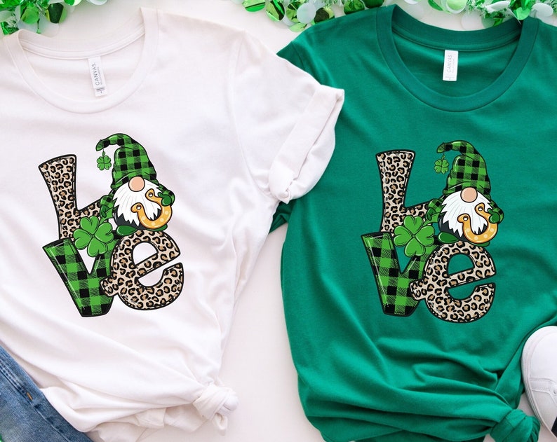 St Patricks Gnome Shirt, Leopard Gnomes Shirt, St Paddys Day Sweatshirt, Irish Gifts For Women, Clover Tshirt - Image 2
