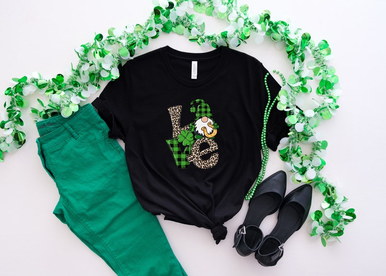 St Patricks Gnome Shirt, Leopard Gnomes Shirt, St Paddys Day Sweatshirt, Irish Gifts For Women, Clover Tshirt - Image 3