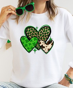 St. Patrick's Leopard Cowhide Hearts Shirt, Lucky Tshirt, Irish T Shirt, Shamrocks T-Shirt, Family Matching St. Patrick's Day Gift Tee