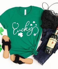 St.Patricks Lucky Nurse Shirt, Irish Shirt, St.Patricks Day shirt, Shamrock Tee, Nurse Stethoscope T-Shirt, Shamrock Lucky Nurse Gift, Irish Nurse