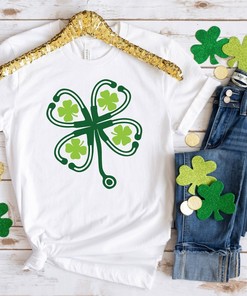 St.Patricks Lucky Nurse Shirt, Nurse Lucky Green, Shamrock Tee, Nurse Stethoscope T-Shirt, Irish Nurse Gift Ideas
