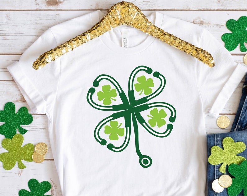 St.Patricks Lucky Nurse Shirt, Nurse Lucky Green, Shamrock Tee, Nurse Stethoscope T-Shirt, Irish Nurse Gift Ideas - Image 2