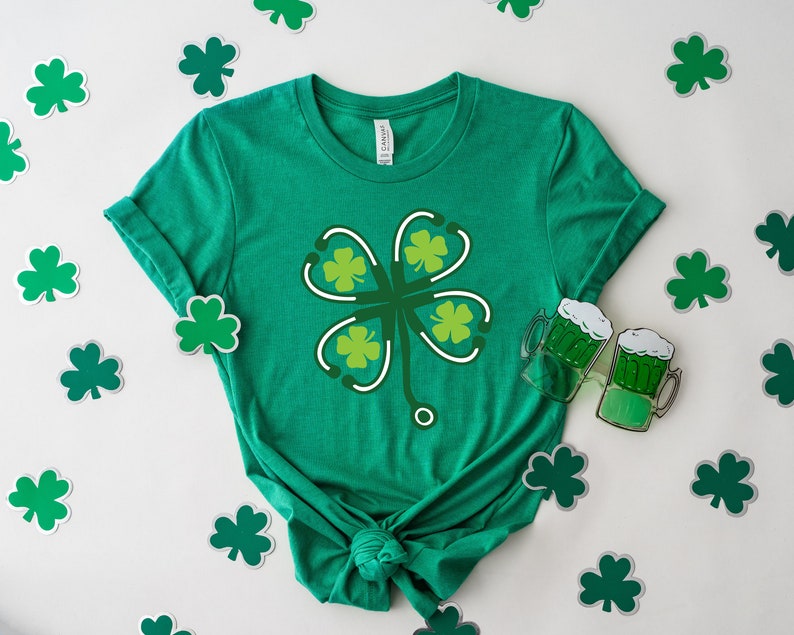 St.Patricks Lucky Nurse Shirt, Nurse Lucky Green, Shamrock Tee, Nurse Stethoscope T-Shirt, Irish Nurse Gift Ideas - Image 3