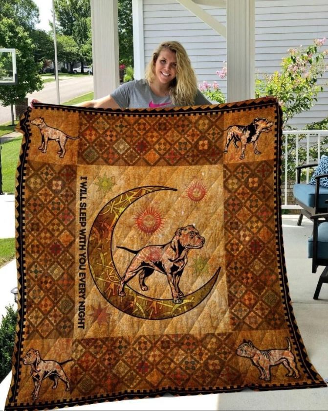 Staffordshire Bull Terrier Moon I Will Sleep With You Every Night Quilt Blanket Bedding Set Great Customized Blanket Gifts For Birthday Christmas Thanksgiving