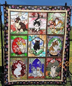 Stained Glass Cats Quilt Blanket Bedding Set