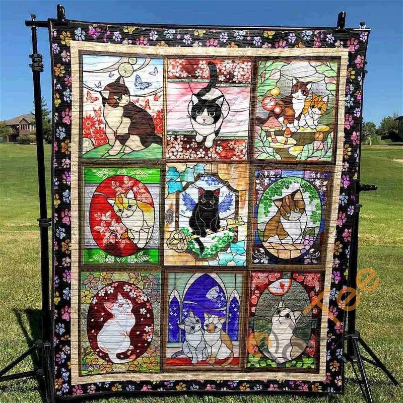 Stained Glass Cats Quilt Blanket Bedding Set