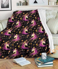 Star Fairy Unicorn Pattern Sherpa Fleece Blanket Gifts for Family, for Couple