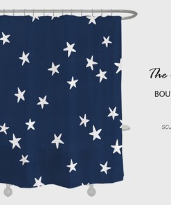 Star Shower Curtain, Dark Blue Waterproof Washable Shower Curtain