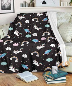 Star Space Unicorn Pattern Sherpa Fleece Blanket Gifts for Family, for Couple