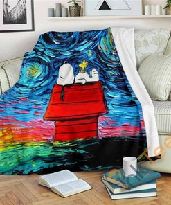 Starry Night Snoopy Sherpa Fleece Blanket Gifts for Family, for Couple