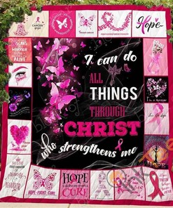 Stay Positive with Pink Ribbon I Can Do All Things Through Christ Quilt Blanket Bedding Set