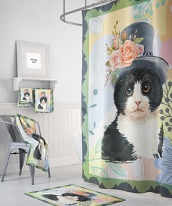 Steampunk Cat Shower Curtain, Cat Bathroom Decor