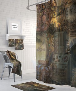 Steampunk Shower Curtain, Industrial Bathroom Decor