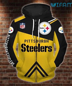 Steelers Full Zip Hoodie 3D Color Block NFL Logo Pittsburgh Steelers Gift