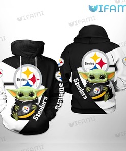 Steelers Hoodie 3D Baby Yoda White Black Pittsburgh Steelers Gift