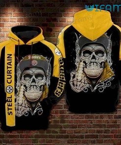 Steelers Hoodie 3D Death Skull Wearing Hat Steel Curtain Pittsburgh Steelers Gift