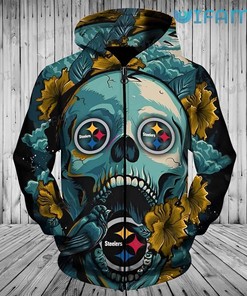 Steelers Hoodie 3D Flower Skull Logo Pittsburgh Steelers Gift