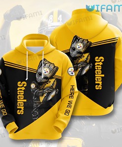 Steelers Hoodie 3D Groot Hug Football Here We Go Pittsburgh Steelers Gift