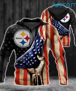 Steelers Hoodie 3D Hand American Flag Pittsburgh Steelers Gift