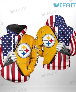 Steelers Hoodie 3D Hand Pull Out USA Flag Logo Pittsburgh Steelers Gift