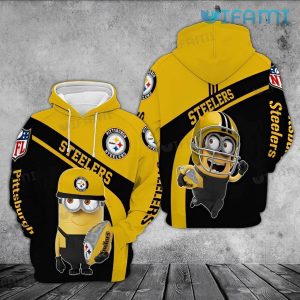 Steelers Hoodie 3D Minions Holding Football Pittsburgh Steelers Gift - Image 2