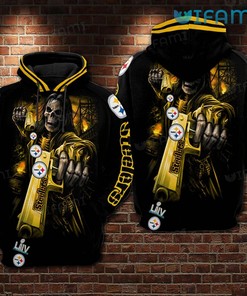 Steelers Hoodie 3D Skeleton Shooting Guns Logo Pittsburgh Steelers Gift