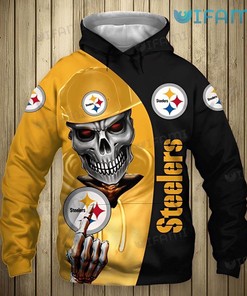 Steelers Hoodie 3D Skeleton Wearing Hat Holding Logo Pittsburgh Steelers Gift