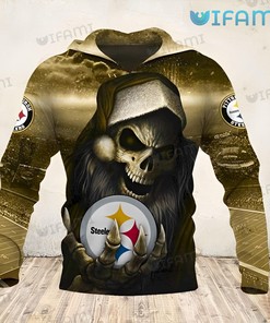 Steelers Hoodie 3D Skeleton Wearing Santa Hat Logo Pittsburgh Steelers Gift