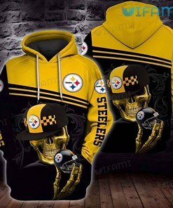 Steelers Hoodie 3D Skeleton With Hat Holding Football Helmet Pittsburgh Steelers Gift