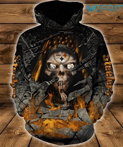 Steelers Hoodie 3D Skull On Fire Pittsburgh Steelers Gift