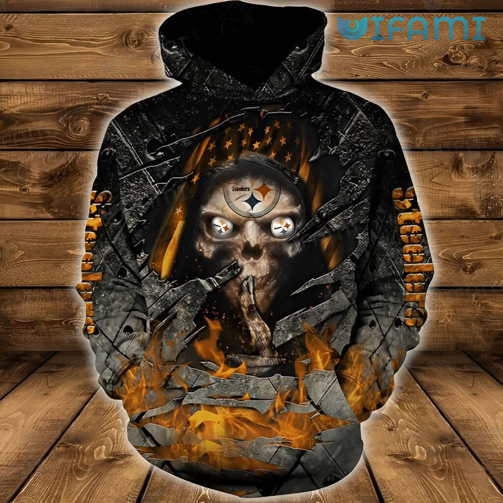 Steelers Hoodie 3D Skull On Fire Pittsburgh Steelers Gift